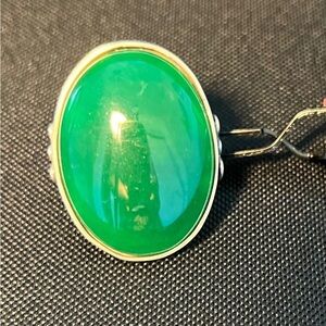 Oval Green Quartz Silver Ring